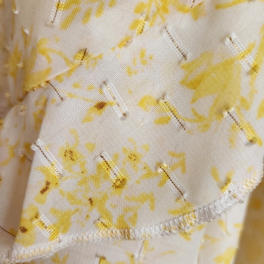 Blouse Pullover style Ruffle neckline Puff sleeves Yellow white gold RACHEL ZOE - Picture 10 of 16